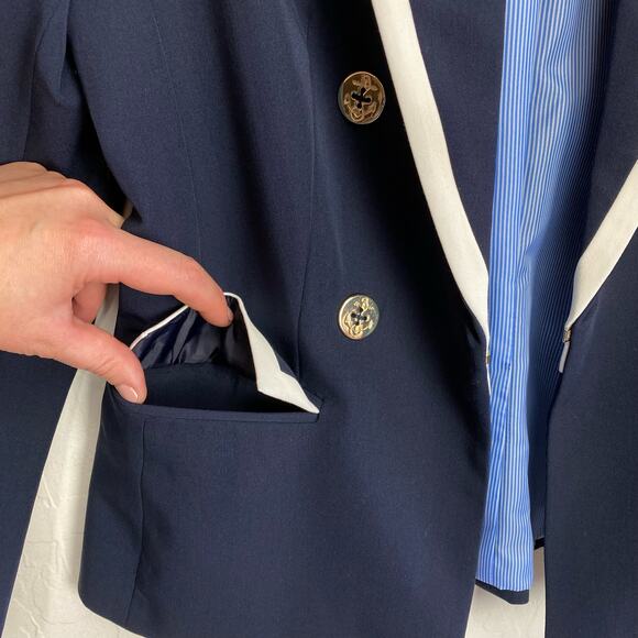 Tommy Hilfiger Faux Double Breasted Navy Nautical Blazer, Size 4 - Picture 6 of 9